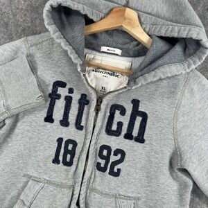 Abercrombie Kids Hoodie Youth XL Gray Full Zip Fitch 1892 Logo Fleece Sweatshirt